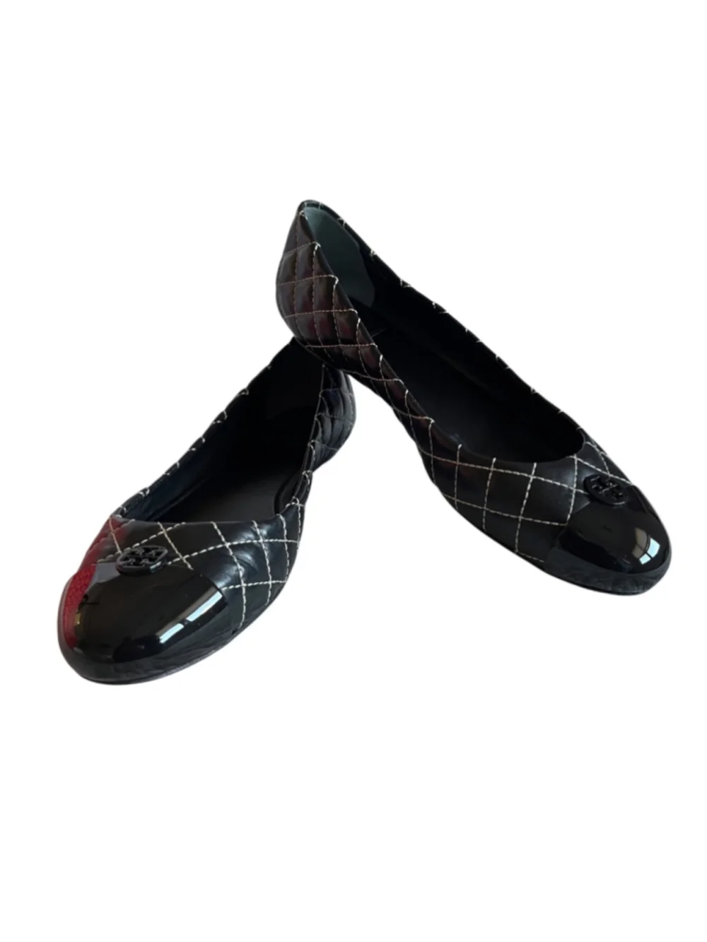 Tory Burch Quilted Leather KAITLIN Ballet Flats in Black w/ White Trim 8.5